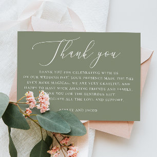 Carte De Remerciements Mariage Vert Sauge Poussiéreux Script   Élégant Ru