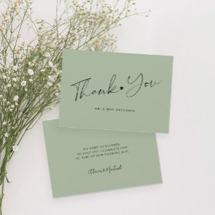 Carte De Remerciements Mariage vert sauge simple élégant script