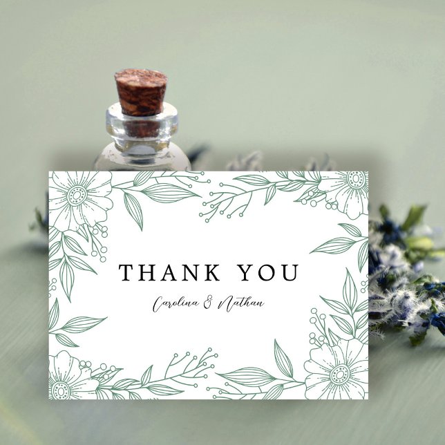 Carte De Remerciements Mariage vert simple et élégant (Créateur téléchargé)