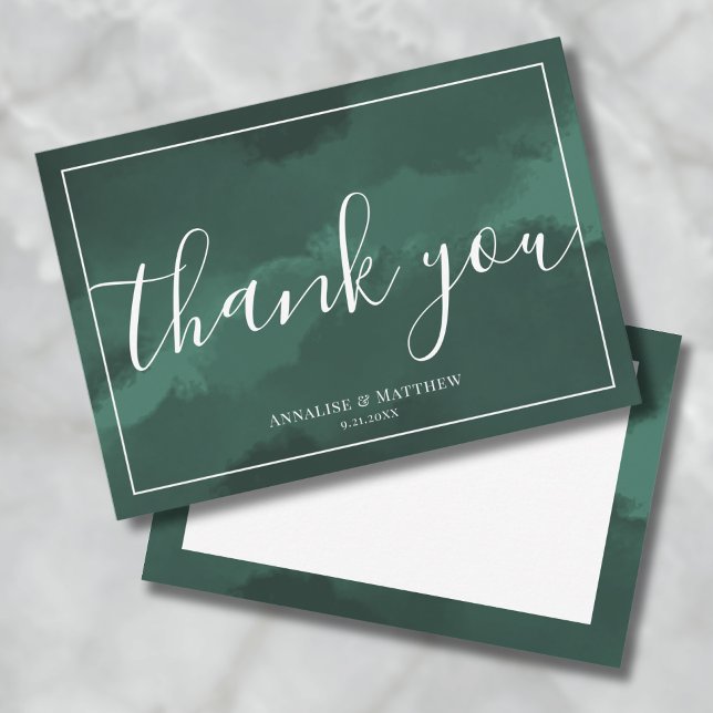 Carte De Remerciements Mariage vert simple et élégant (Simple Elegant Watercolor Green Wedding Thank You Card)