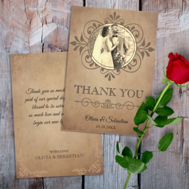 Carte De Remerciements Mariage victorien de parchemin rustique vintage (Créateur téléchargé)