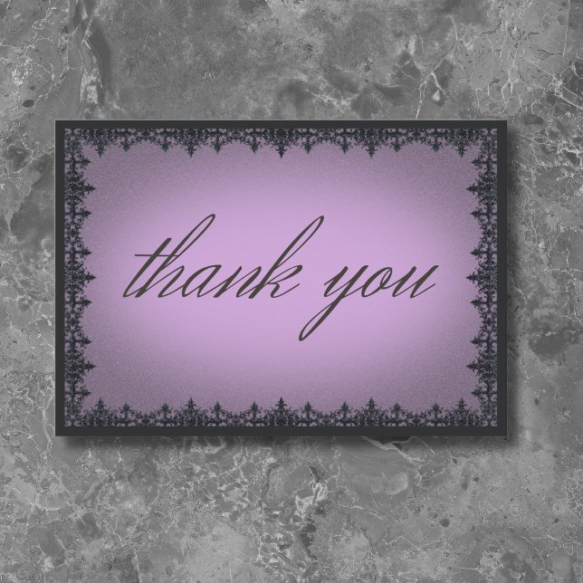 Carte De Remerciements Mariage victorien gothique frontière de fer violet (Victorian Gothic Iron Border Purple Wedding Thank You Card)