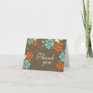 Carte De Remerciements Mariage vintage chic aqua orange crème remerciemen
