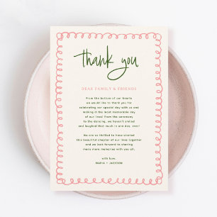 Carte De Remerciements Mariage vintage rose et vert coloré