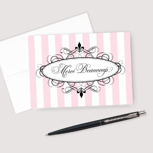 Carte De Remerciements Mariage Vintage Rose Fleur de Lis Shower Français