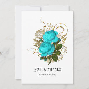 Carte De Remerciements Mariage Vintage Turquoise et Or