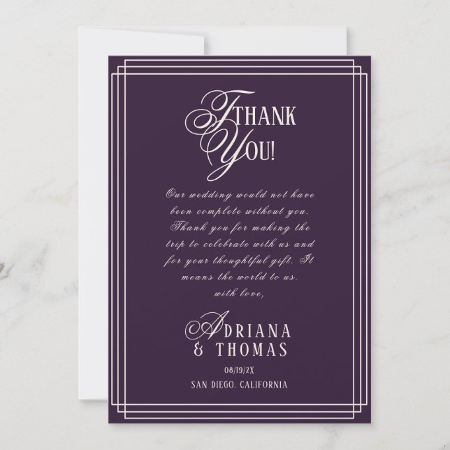 Carte De Remerciements Mariage Violet Luxe (Devant)