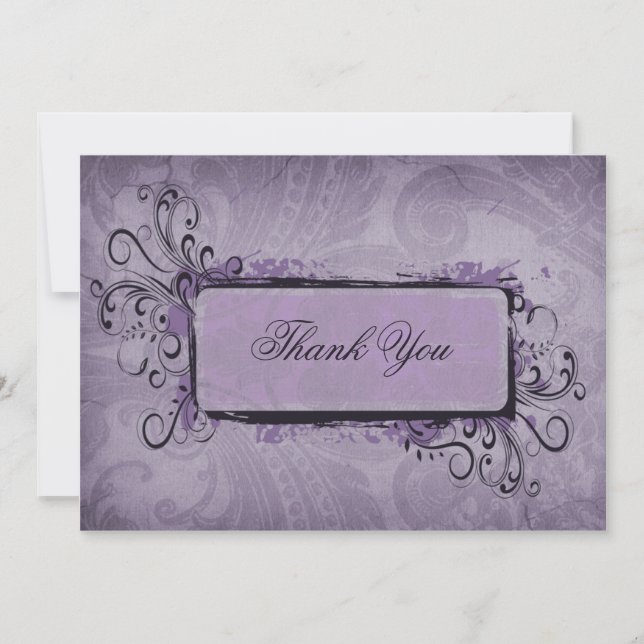 Carte De Remerciements Mariage violet rustique vintage (Devant)