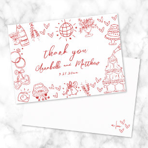 Carte De Remerciements Mariage Whimsical Rouge tiré à la main