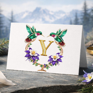 Carte De Remerciements Mariage Y Monogramme de Colibri Bijou de Luxe Merc