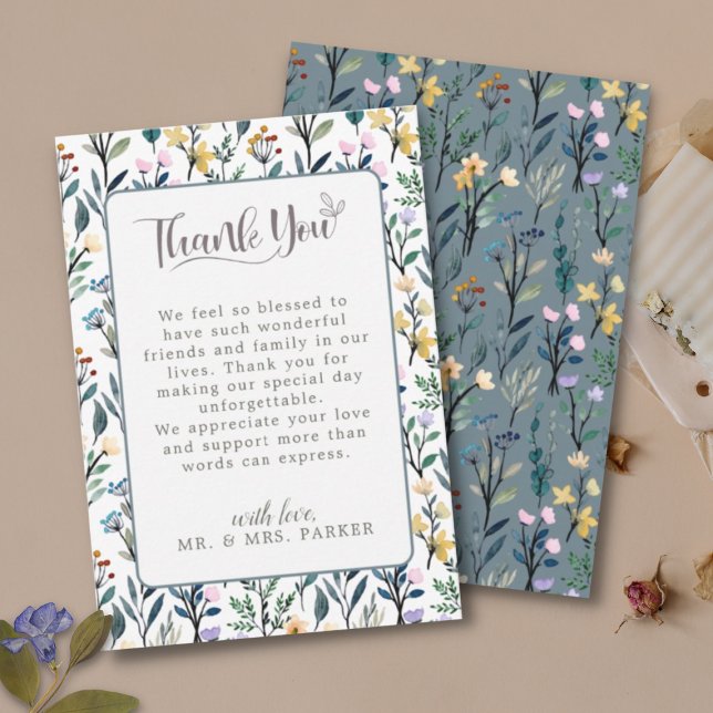 Carte De Remerciements Mariages de style manuscrit floral esthétique (Créateur téléchargé)