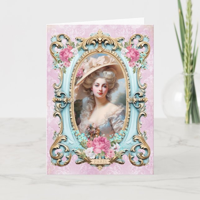 Carte De Remerciements Marie Antoinette,French,Paris,portrait,roses 招待状 (Devant)