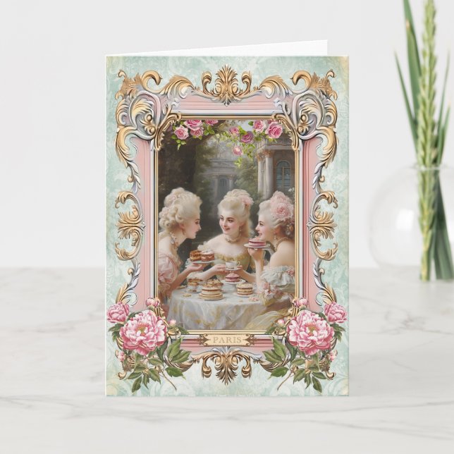 Carte De Remerciements Marie Antoinette,French,Paris,tea,cake,rose 招待状 (Devant)