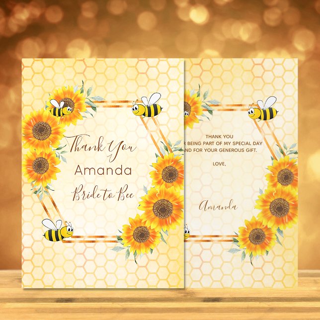 Carte De Remerciements Mariée à l'abeille Fleurs en nid d'abeille pour la (Créateur téléchargé)