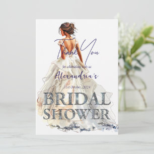Carte De Remerciements Mariée de douche nuptiale personnalisée en blanc