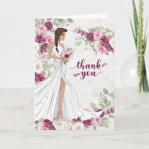 Carte De Remerciements Mariée et Fleurs de Prunier Mariage Blanc