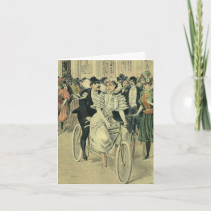 Carte De Remerciements Mariée et marié de mariage victorien en bicyclette