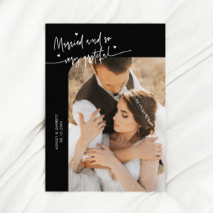 Carte De Remerciements Mariés et reconnaissants Photo de mariage Noir