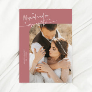 Carte De Remerciements Mariés et reconnaissants Photo de mariage rose