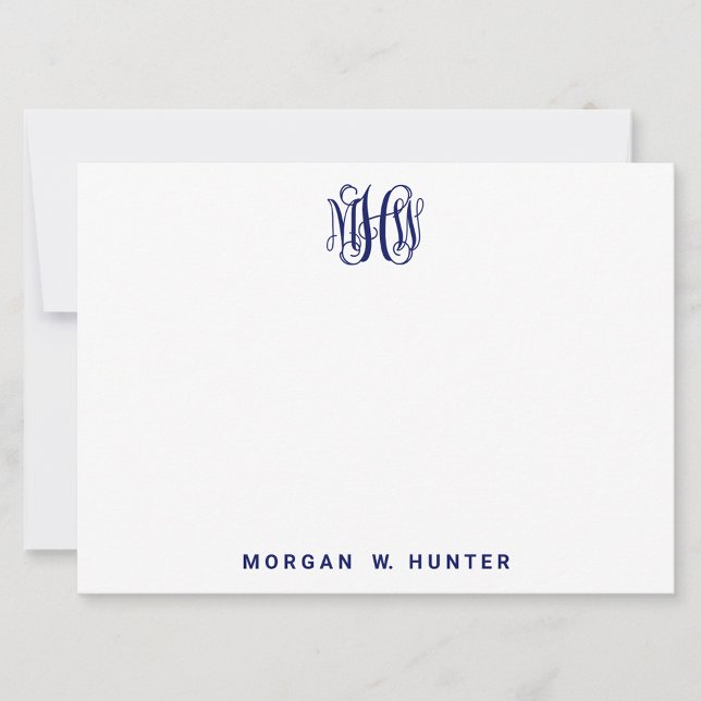 Carte De Remerciements Marine 3 Monogramme Initial de Vigne Script DIY Fo (Créateur téléchargé)