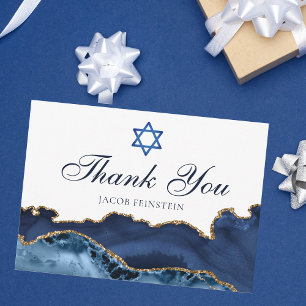 Carte De Remerciements Marine Blue Gold Agate moderne Custom Bar Mitzvah