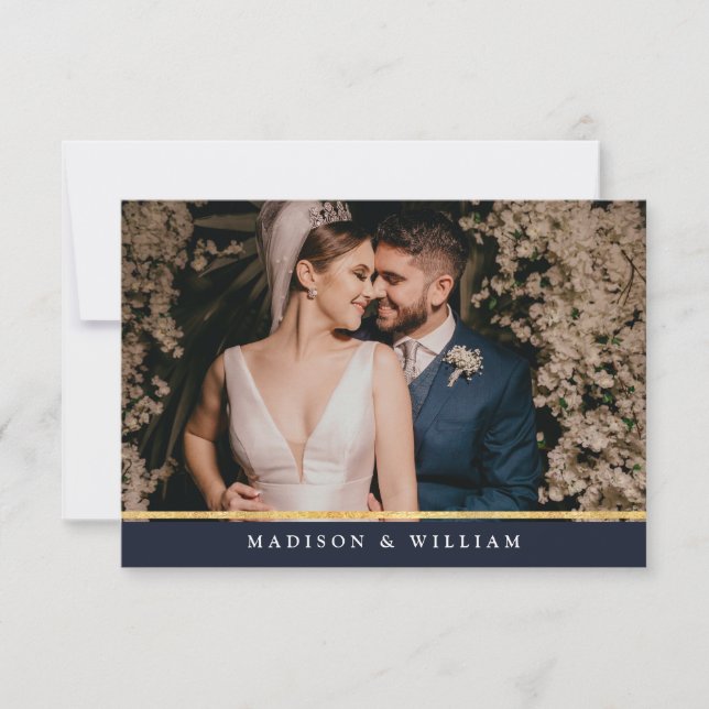 Carte De Remerciements Marine Blue Gold Foil (Devant)