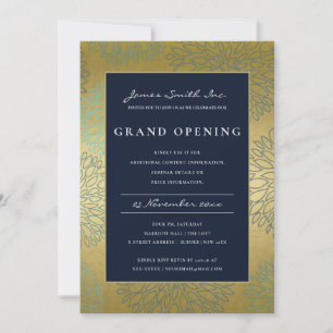 CARTE DE REMERCIEMENTS MARINE BLUE OR DAHLIA FLORAL GRAND OUVERT INVITATI