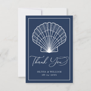 Carte De Remerciements Marine Blue Seashell Beach Mariage élégant