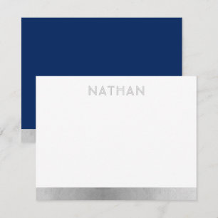 Carte De Remerciements Marine Blue Silver Modern Bar Mitzvah
