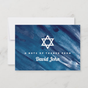Carte De Remerciements Marine Blue Watercolor Star de David Bar Mitzvah