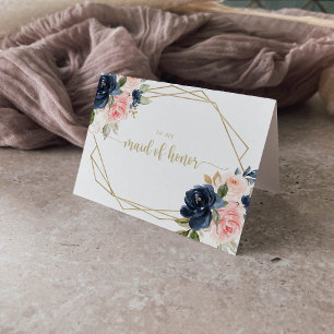 Carte De Remerciements Marine Blush Floral Gold Géométrique fête nuptiale