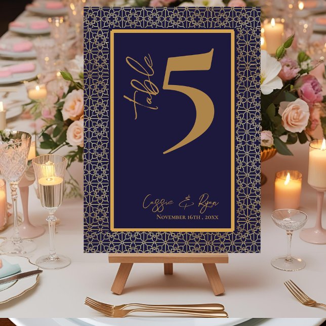 Carte De Remerciements Marine et Gold Design Wedding Party Numéro de tabl (Navy and Gold Design Wedding Party Table Number)