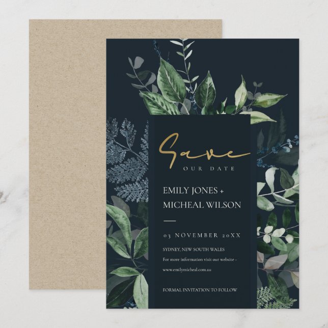 Carte De Remerciements Marine Faune de la feuille verte noire Sauvez la d (Devant / Derrière)