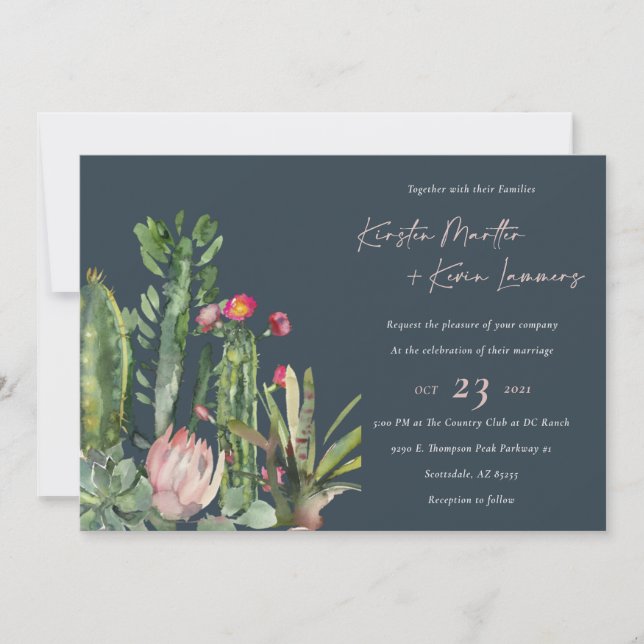 Carte De Remerciements Marine Floral Desert Cactus Foliage Mariage Invite (Devant)