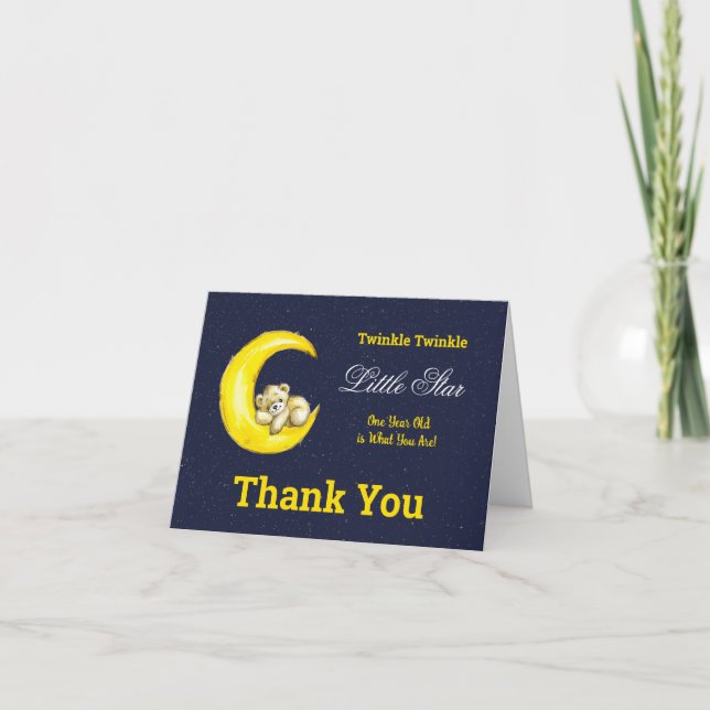 Carte De Remerciements Marine Gold Twinkle Little Star 1er anniversaire (Devant)