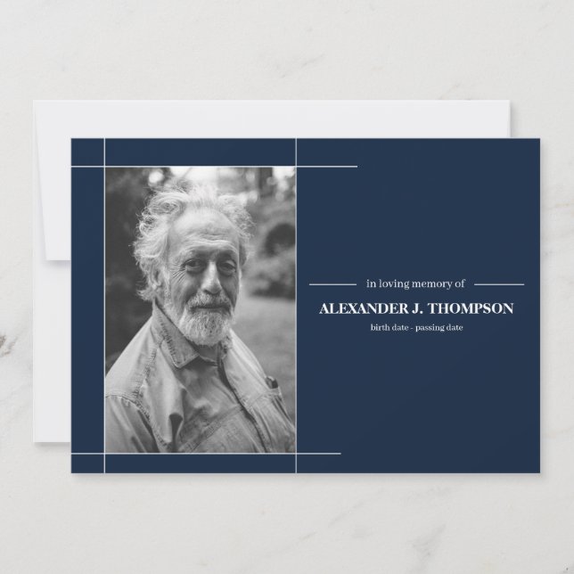 Carte De Remerciements Marine moderne et blanc dans l'enterrement (Devant)