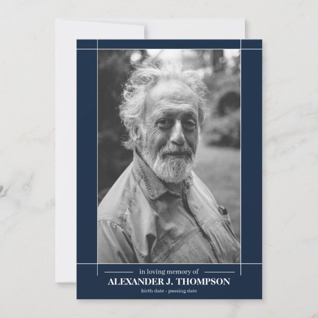 Carte De Remerciements Marine moderne et blanc dans l'enterrement (Devant)