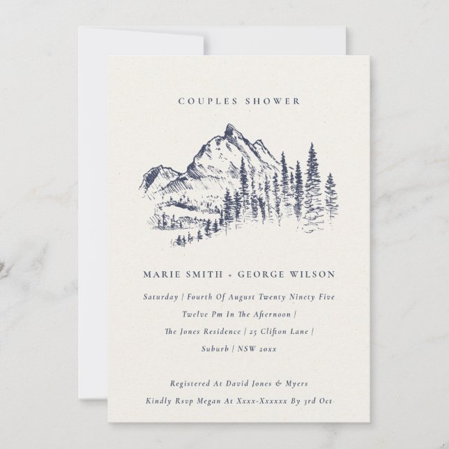 Carte De Remerciements Marine Pine Mountain Sketch Couples Douche Invitat (Devant)
