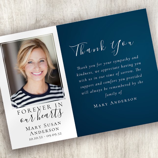 Carte De Remerciements Marine pour toujours dans nos coeurs Photo Funérai (Créateur téléchargé)