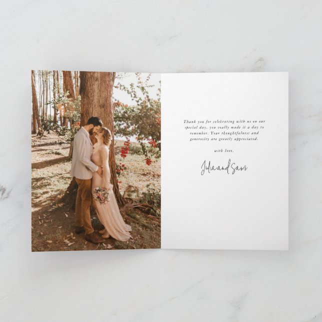 Carte De Remerciements Maroon Elegant Script Mariage Photo+Message (Intérieur)