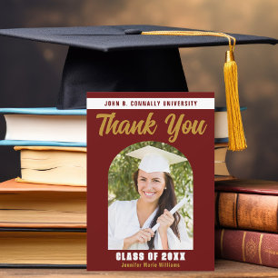 Carte De Remerciements Maroon Gold Graduate Photo Arch 2025 Graduation