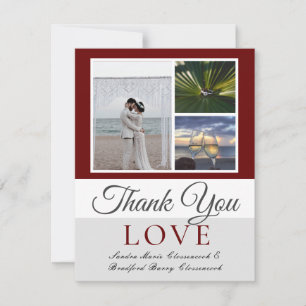 Carte De Remerciements Maroon Mariage Photo collage