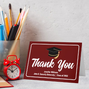 Carte De Remerciements Maroon White Diplômé Personnalisé 2025 Graduation
