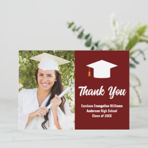 Carte De Remerciements Maroon White Graduation Photo Personnalisée