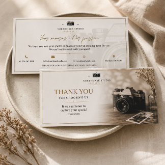 Carte De Remerciements Marque de photographie vintage | Studio élégant