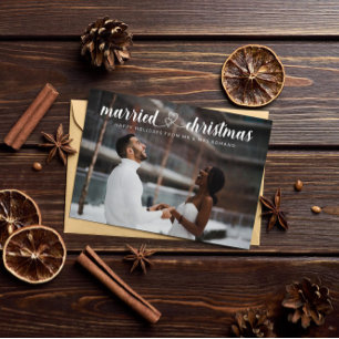 Carte De Remerciements Married Christmas Entwined Hearts Photo Holiday
