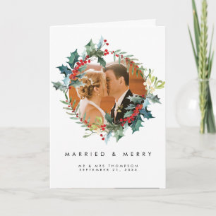 Carte De Remerciements married & merry christmas holly