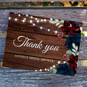 Carte De Remerciements Marsala & Fleurs Navy Rustique Baby Shower de Mari