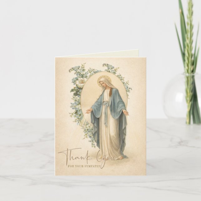Carte De Remerciements Mary Floral Catholic Funeral Condolence (Devant)
