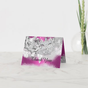 Carte de remerciements mascarade rose chaud